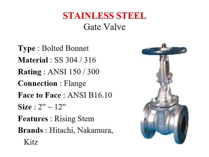 Stainless Steel Gate Valve / SS 304 & 316, ANSI 150 & 300, Flange 2" ~ 12" - Hitachi Valves - Gamako
